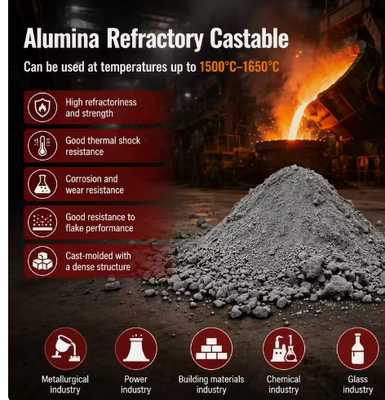 صب refractory عالي الألومينا خرسانة refractory متجانسة عالية القوة للأفران الصناعية وأفران الصهر ومصانع الصلب